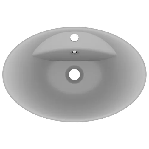  ovális matt világosszürke kerámia mosdó túlfolyóval 58,5 x 39 cm