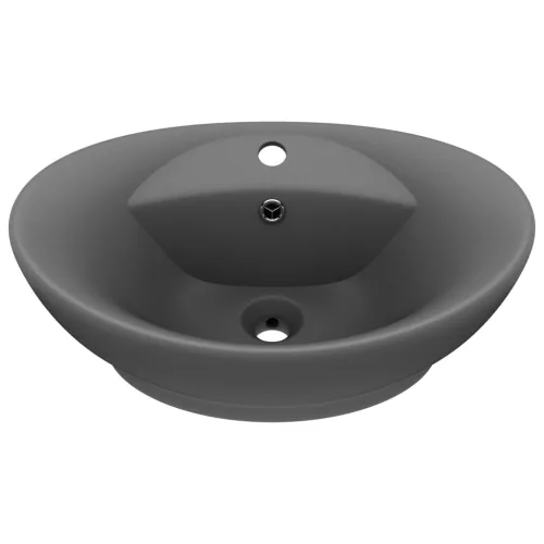  ovális matt sötétszürke kerámia mosdó túlfolyóval 58,5 x 39 cm 