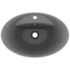  ovális matt sötétszürke kerámia mosdó túlfolyóval 58,5 x 39 cm 
