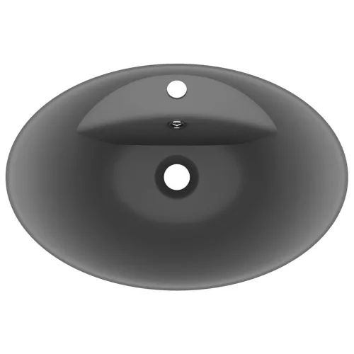  ovális matt sötétszürke kerámia mosdó túlfolyóval 58,5 x 39 cm 