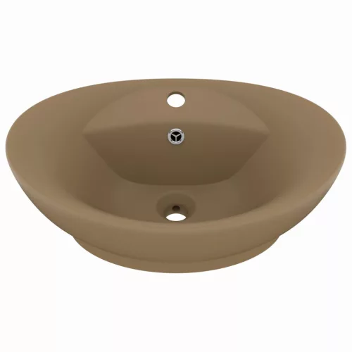  ovális matt krémszínű kerámia mosdókagyló túlfolyóval 58,5x39cm