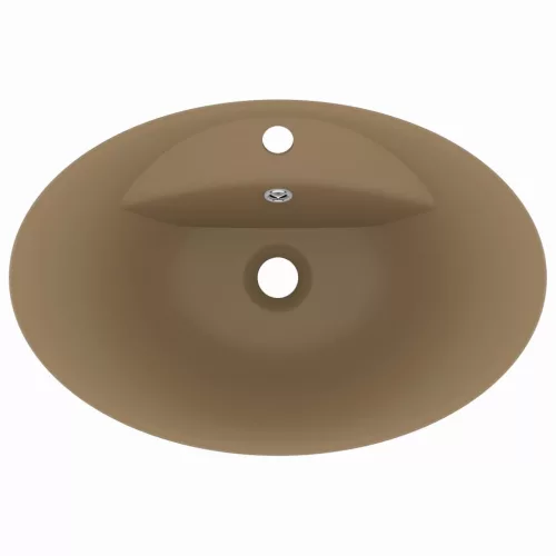  ovális matt krémszínű kerámia mosdókagyló túlfolyóval 58,5x39cm