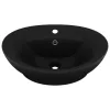  ovális matt fekete kerámia mosdókagyló túlfolyóval 58,5 x 39 cm