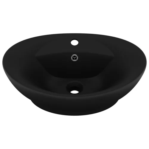  ovális matt fekete kerámia mosdókagyló túlfolyóval 58,5 x 39 cm