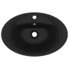  ovális matt fekete kerámia mosdókagyló túlfolyóval 58,5 x 39 cm