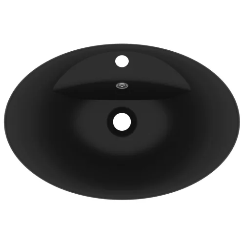  ovális matt fekete kerámia mosdókagyló túlfolyóval 58,5 x 39 cm
