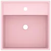  négyszög alakú matt rózsaszín kerámia mosdókagyló túlfolyóval 41 x 41 cm
