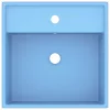  négyszög alakú matt világoskék kerámia mosdókagyló túlfolyóval 41 x 41 cm