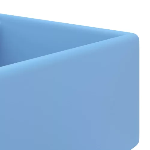  négyszög alakú matt világoskék kerámia mosdókagyló túlfolyóval 41 x 41 cm