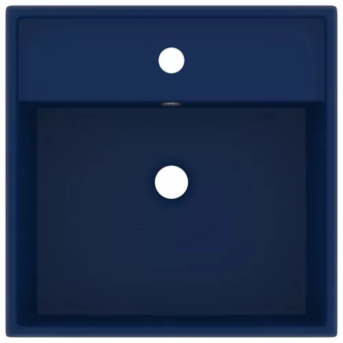  négyszög alakú matt sötétkék kerámia mosdókagyló túlfolyóval 41 x 41 cm