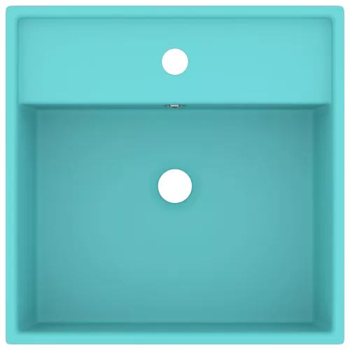  négyszög alakú matt világoszöld kerámia mosdókagyló túlfolyóval 41 x 41 cm