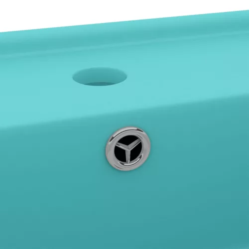  négyszög alakú matt világoszöld kerámia mosdókagyló túlfolyóval 41 x 41 cm