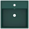  négyszög alakú matt sötétzöld kerámia mosdókagyló túlfolyóval 41 x 41 cm
