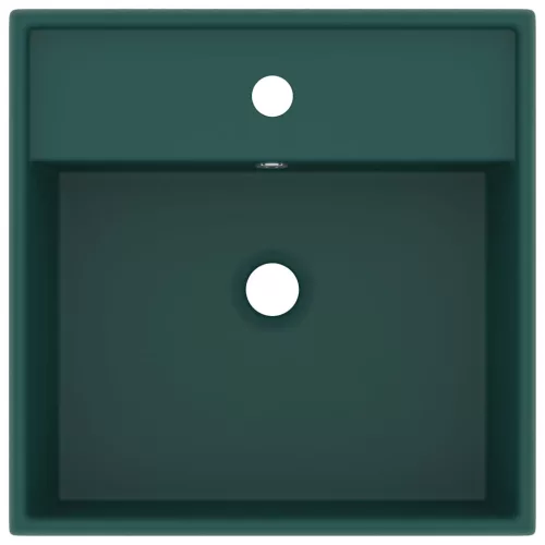  négyszög alakú matt sötétzöld kerámia mosdókagyló túlfolyóval 41 x 41 cm