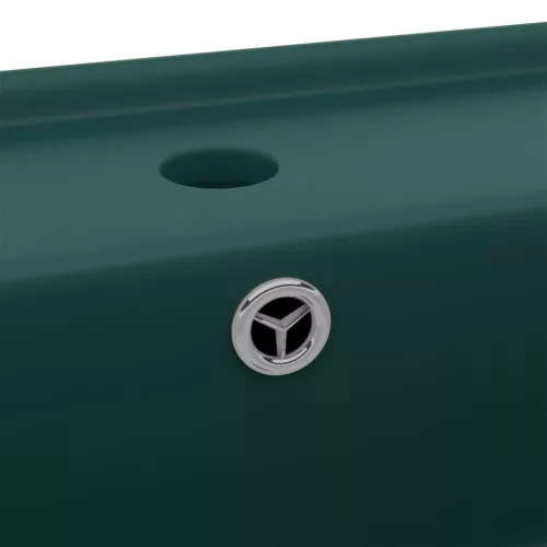  négyszög alakú matt sötétzöld kerámia mosdókagyló túlfolyóval 41 x 41 cm