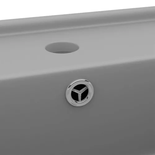  négyszög alakú matt világosszürke kerámia mosdókagyló túlfolyóval 41 x 41 cm