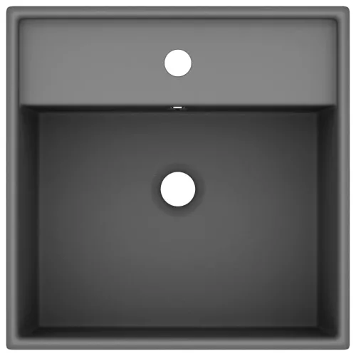  négyszög alakú matt sötétszürke kerámia mosdókagyló túlfolyóval 41 x 41 cm