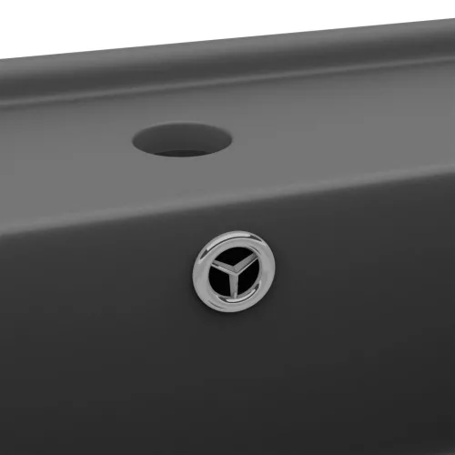  négyszög alakú matt sötétszürke kerámia mosdókagyló túlfolyóval 41 x 41 cm