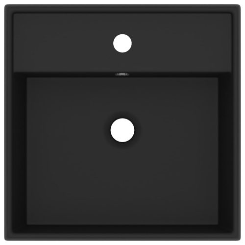  négyszög alakú matt fekete kerámia mosdókagyló túlfolyóval 41 x 41 cm