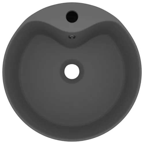  matt sötétszürke luxus kerámia mosdókagyló túlfolyóval 36x13 cm