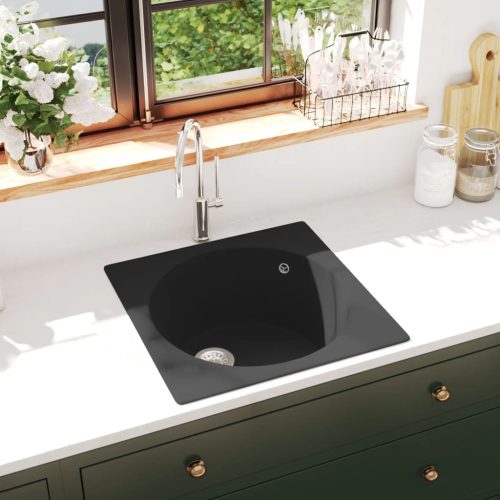  fekete gránit konyhai mosogatótálca túlfolyóval