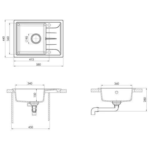  bézs gránit ovális konyhai mosogatótálca túlfolyóval