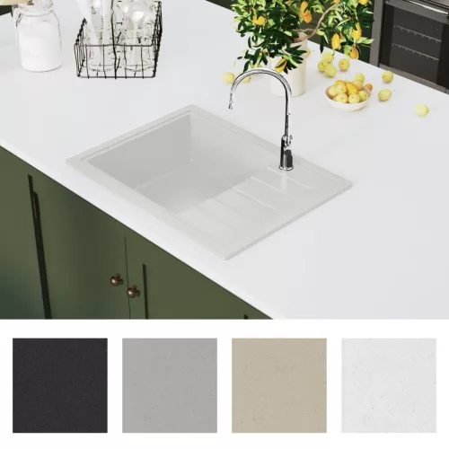  fehér gránit ovális konyhai mosogatótálca túlfolyóval