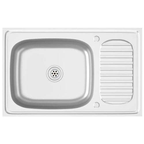  ezüst rozsdamentes acél lefolyós konyhamosogató 800x500x155 mm