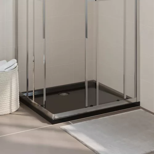  téglalap alakú fekete ABS zuhanytálca 80 x 90 cm
