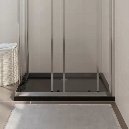  téglalap alakú fekete ABS zuhanytálca 80 x 90 cm