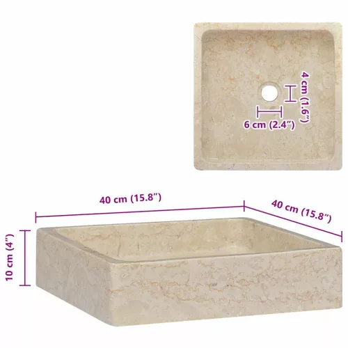  krémszínű márvány mosdókagyló 40 x 40 x 10 cm