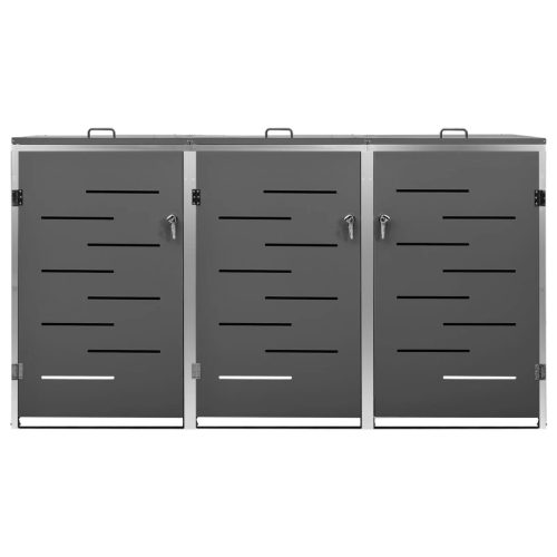  acél tároló három gurítható szemeteskukához 207x77,5x112,5 cm