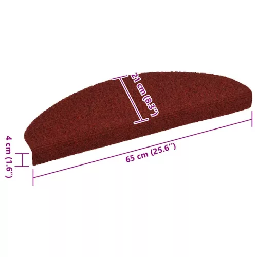  10 db öntapadós lépcsőszőnyeg 65 x 21 x 4 cm bordói piros félkör alakú nagy