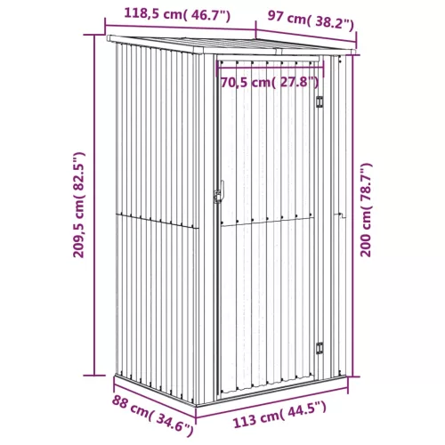  zöld horganyzott acél kerti fészer 118,5 x 97 x 209,5 cm