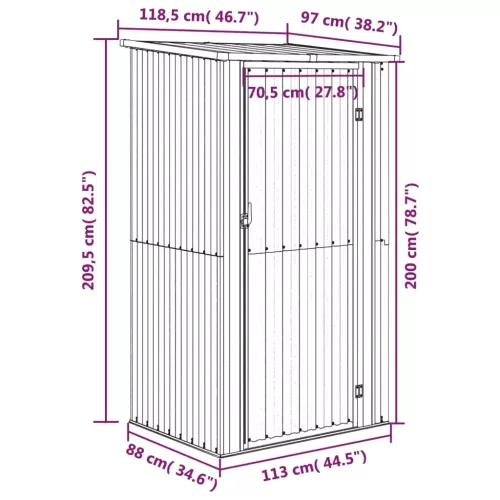  szürke horganyzott acél kerti fészer 118,5 x 97 x 209,5 cm
