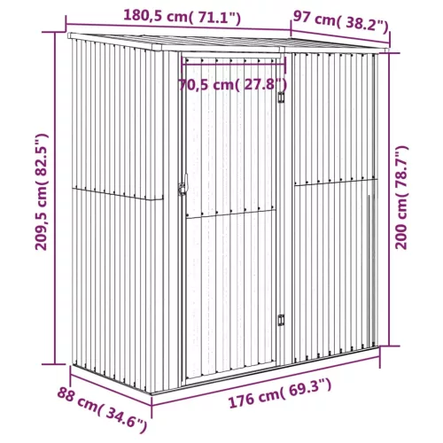  antracitszürke horganyzott acél kerti fészer 180,5x97x209,5 cm