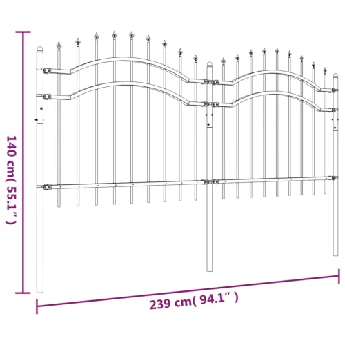  fekete porszórt acél kerti kerítés lándzsa hegyekkel 140 cm
