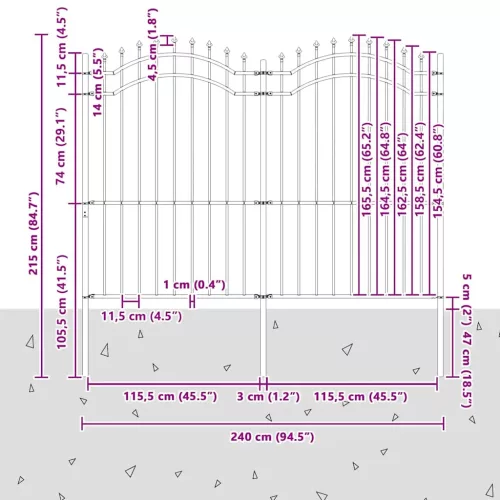  fekete acél kerti kerítés Woerden lándzsás tetejű 240 x 175 cm