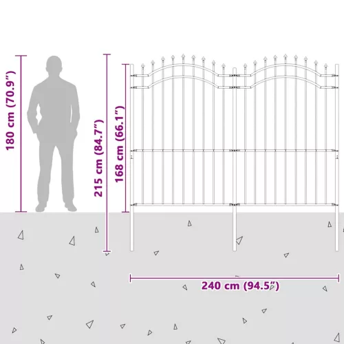  fekete acél kerti kerítés Woerden lándzsás tetejű 240 x 175 cm