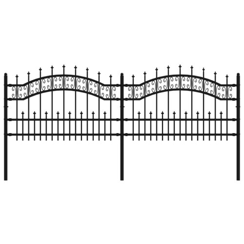 fekete porszórt acél kerti kerítés lándzsa hegyekkel 115 cm
