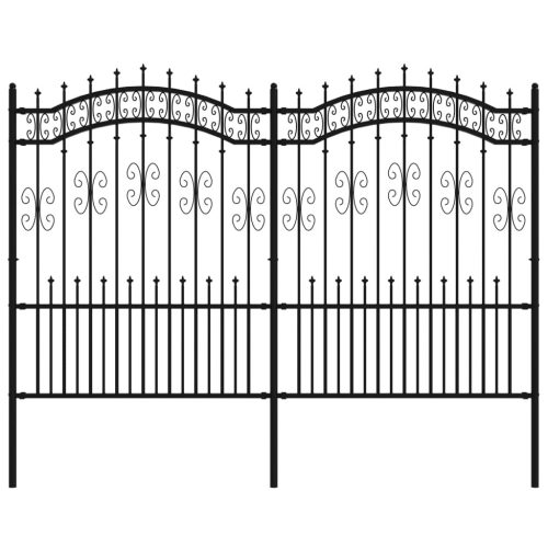  fekete porszórt acél kerti kerítés lándzsa hegyekkel 190 cm