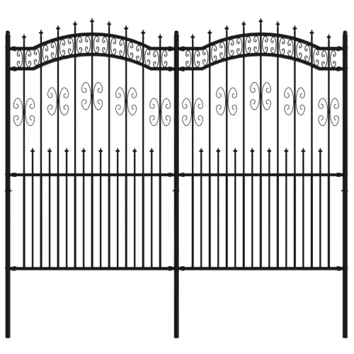  fekete porszórt acél kerti kerítés lándzsa hegyekkel 222 cm