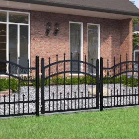    fekete porszórt acél kerítéskapu lándzsa hegyekkel 103 x 120 cm
