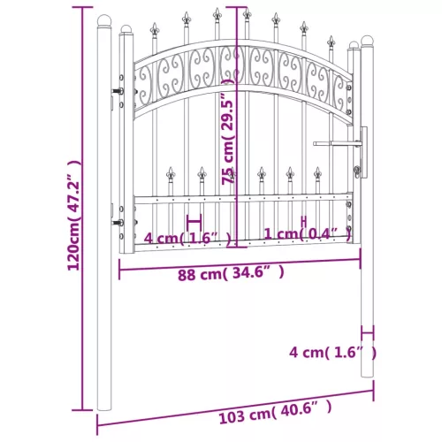  fekete porszórt acél kerítéskapu lándzsa hegyekkel 103 x 120 cm