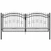  fekete porszórt acél kerítéskapu lándzsás tetejjel 305 x 125 cm