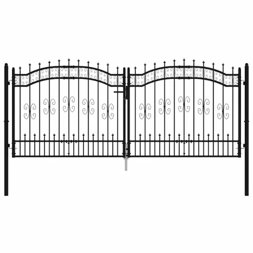  fekete porszórt acél kerítéskapu lándzsás tetejjel 305 x 125 cm