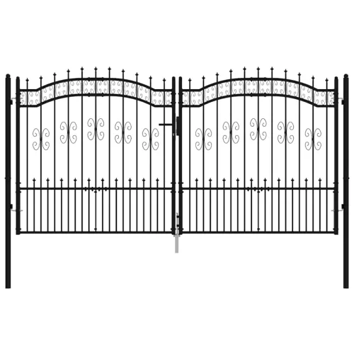  fekete porszórt acél kerítéskapu lándzsás tetejjel 305 x 150 cm