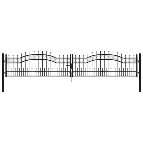 fekete porszórt acél kerítéskapu lándzsa hegyekkel 406 x 120 cm