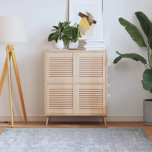  4 db tömör fenyőfa lamellás szekrényajtó 39,5 x 39,4 cm