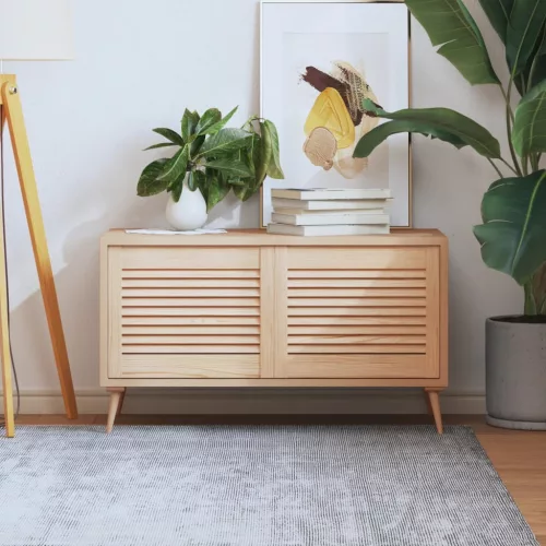  2 db tömör fenyőfa lamellás szekrényajtó 39,5 x 49,4 cm